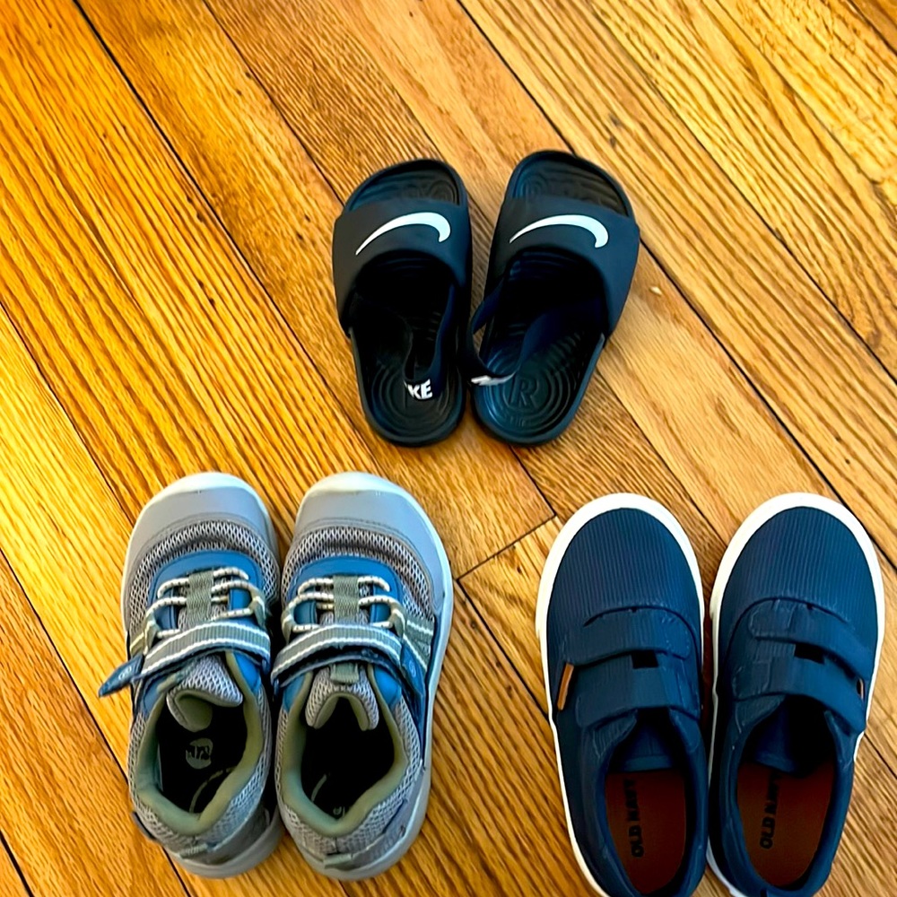 3 pairs of toddler boy shoes. Size 8.